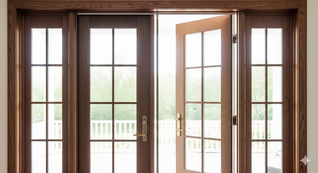 Close up of french doors with retractable screens