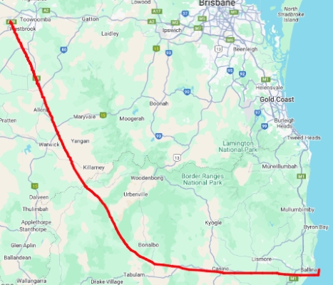 Intelliscreens service area map Brisbane South - Toowoomba to Abllina, Northern Rivers NSW